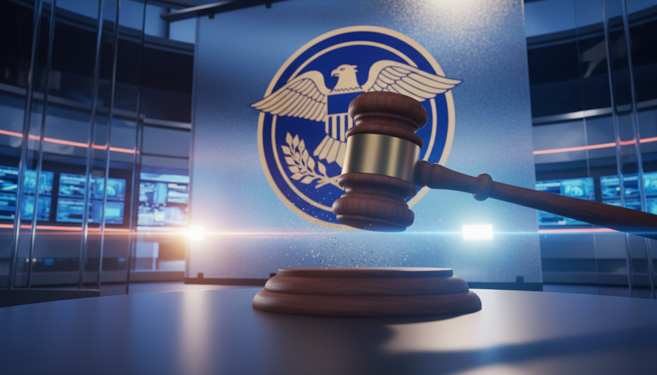 ค้อนพิพากษาพร้อมโลโก้ Federal Reserve พื้นหลัง แสดงถึงการตัดสินคดี Custodia Bank