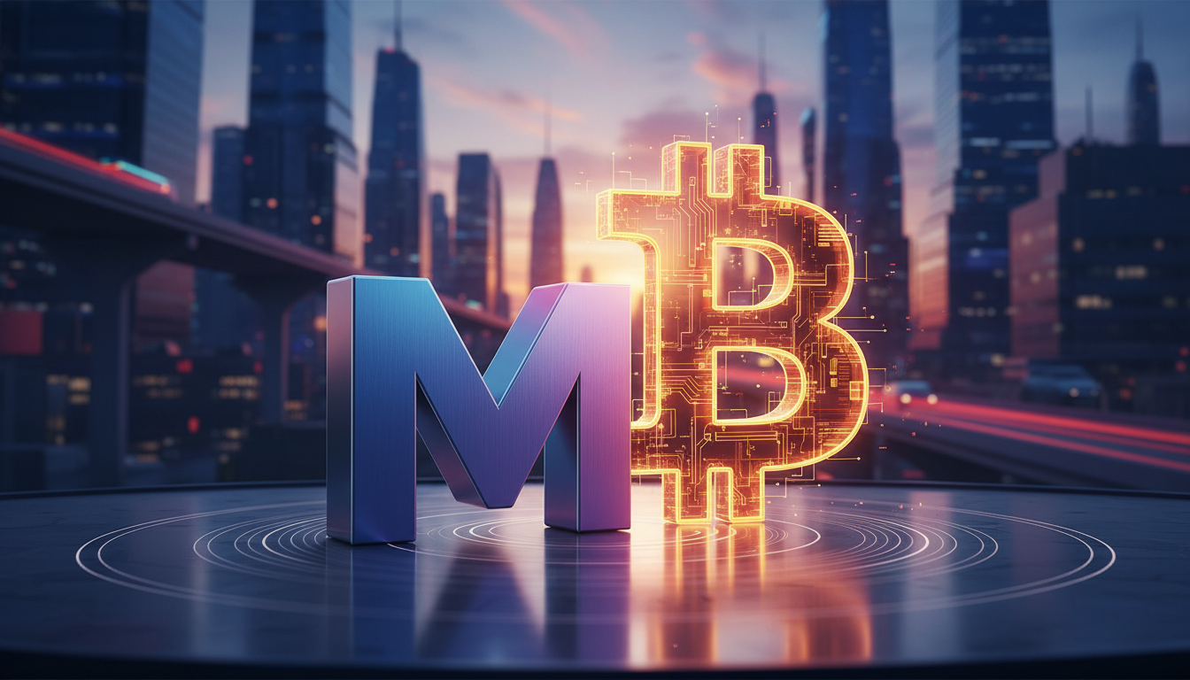 โลโก้ MicroStrategy พร้อมสัญลักษณ์ Bitcoin แสดงถึงแผนการลงทุน Bitcoin