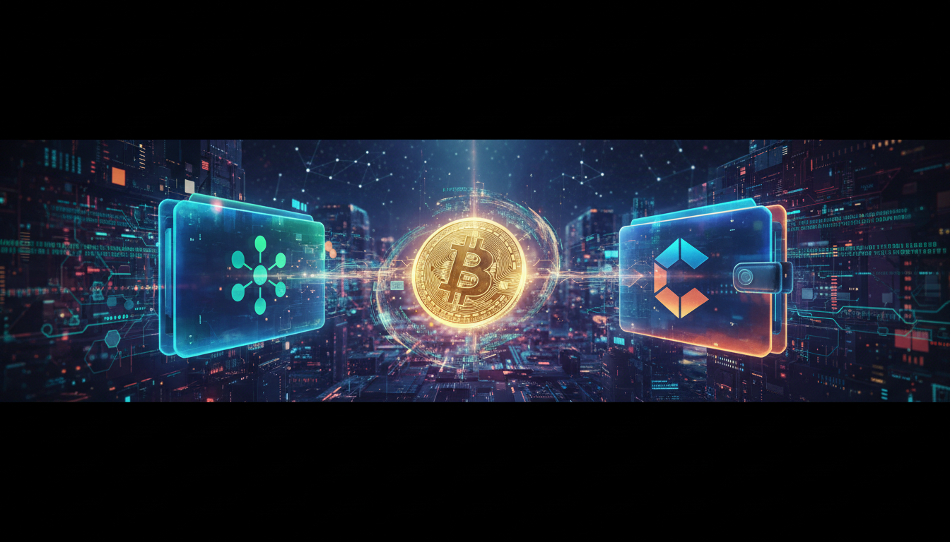 ภาพแสดงการเคลื่อนย้าย Bitcoin ระหว่าง wallet ดิจิทัล สื่อถึงการโยกย้ายของ Coinbase