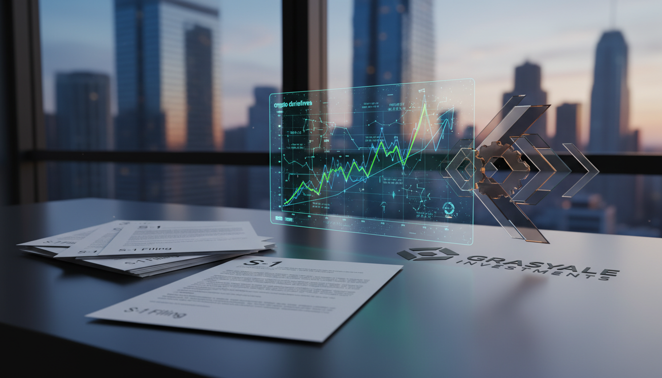 เอกสารการยื่น S-1 ของ Grayscale สำหรับ Hyperliquid ETF พร้อมกราฟแสดงความเคลื่อนไหวในตลาดอนุพันธ์คริปโต
