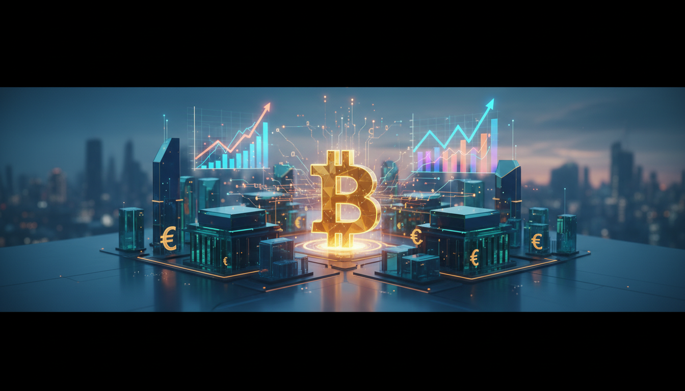 โลโก้ H100 และสัญลักษณ์ Bitcoin แสดงถึงการควบรวมกิจการในยุโรป