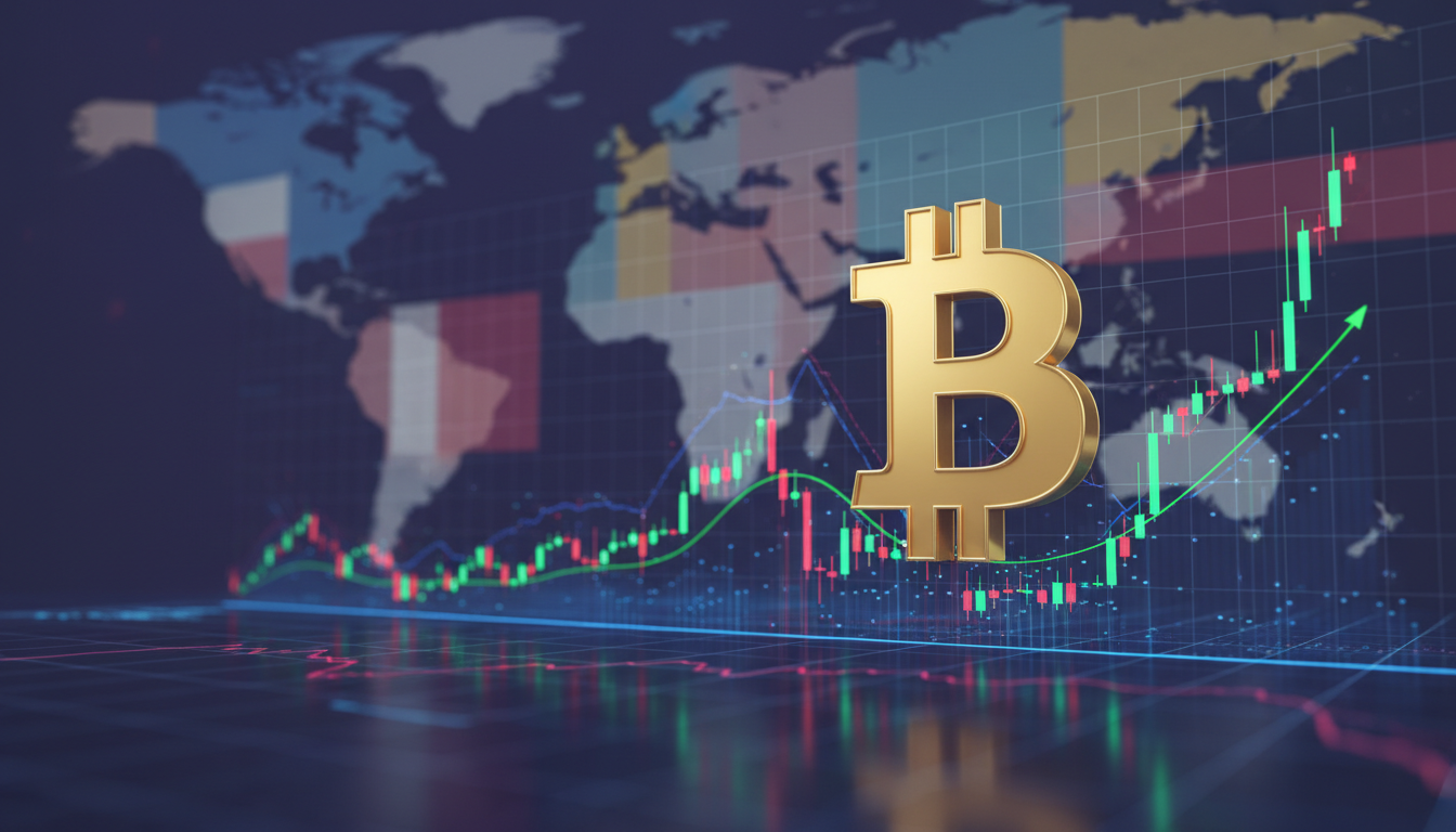 กราฟราคา Bitcoin แสดงการร่วงลงและการฟื้นตัวท่ามกลางความผันผวนของตลาดโลก