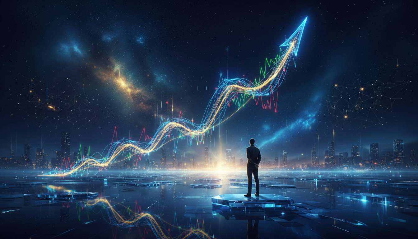 กราฟตลาดหุ้นแสดงการเติบโตระยะยาว และนักลงทุนที่กำลังพิจารณาการลงทุน หลีกเลี่ยง Market Timing