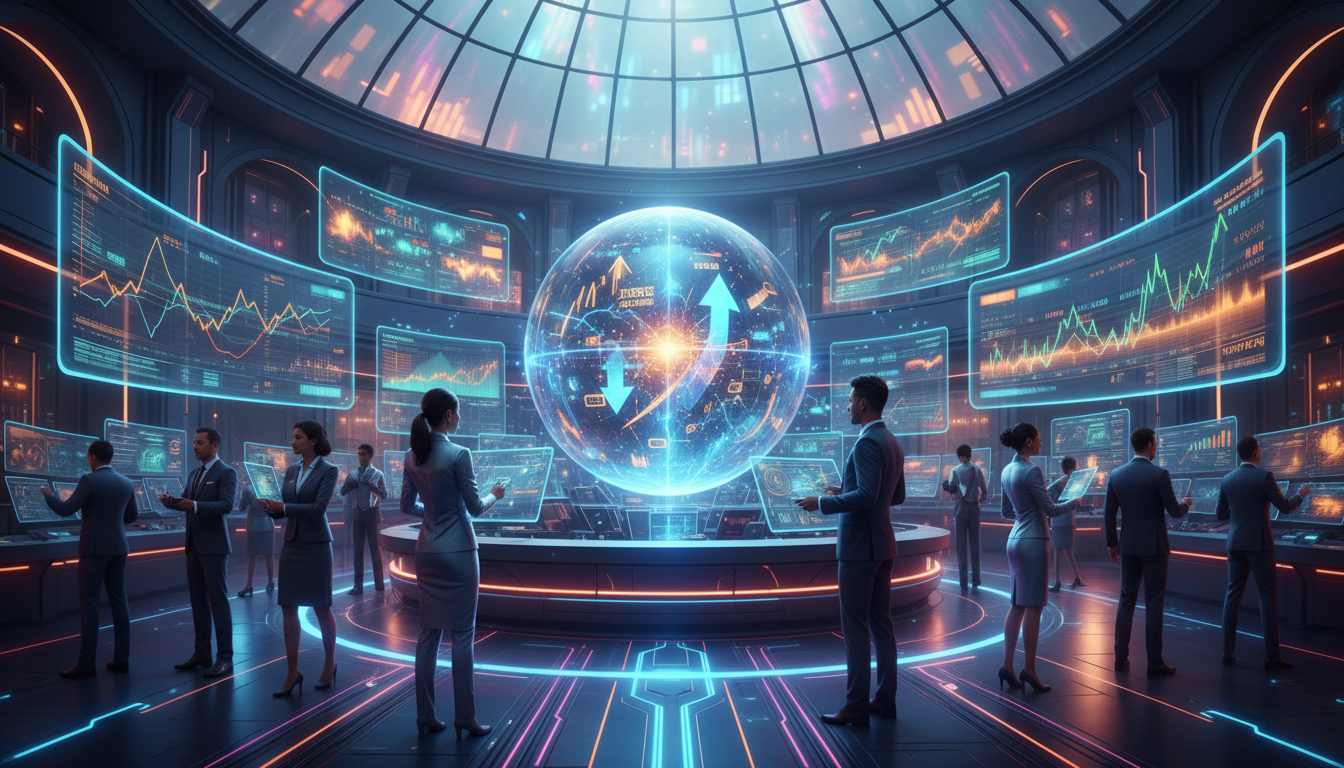 ตลาดคาดการณ์กำลังเติบโต แสดงภาพกราฟและผู้คนกำลังวิเคราะห์ข้อมูลการลงทุน