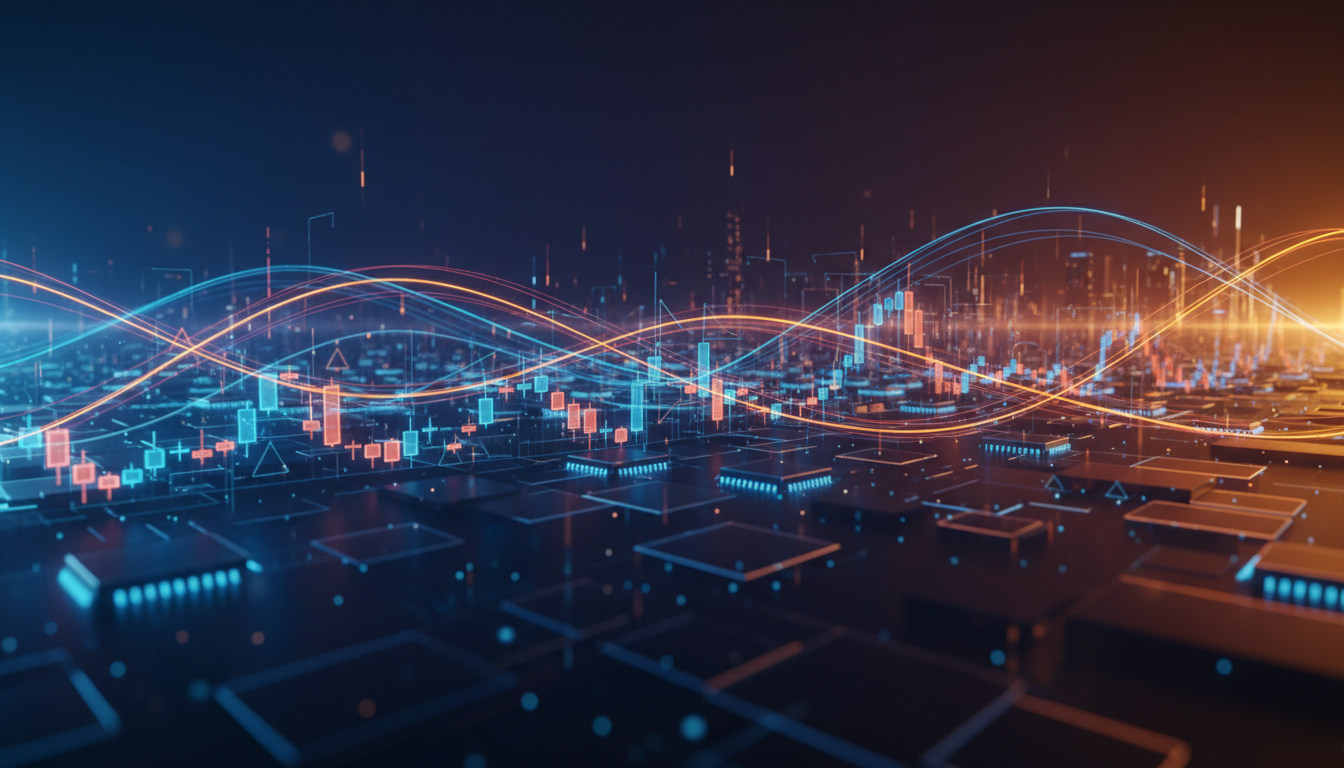 ภาพเชิงแนวคิดแสดง Active ETF คริปโต พร้อมกราฟและการไหลของข้อมูลแบบไดนามิก