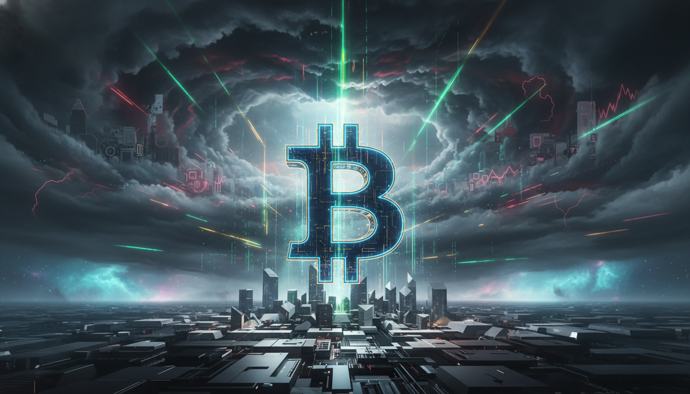 รูปภาพเชิงเปรียบเทียบแสดงถึงความแข็งแกร่งของ Bitcoin ที่ยืนหยัดท่ามกลางความเสี่ยงจากสงครามและความไม่แน่นอนของเศรษฐกิจโลก