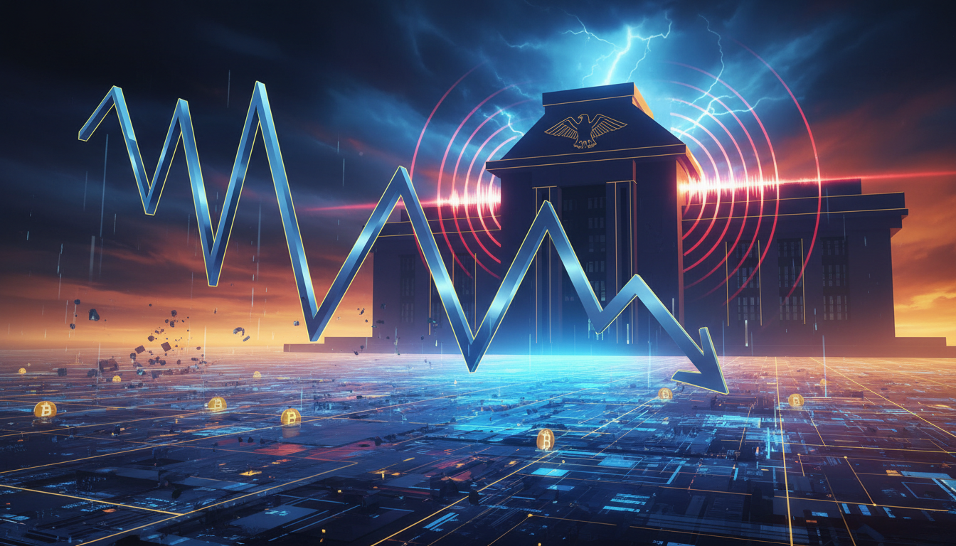 กราฟราคา Bitcoin ที่ปรับลดลงหลังการประชุม Fed สะท้อนผลกระทบจากนโยบายการเงิน