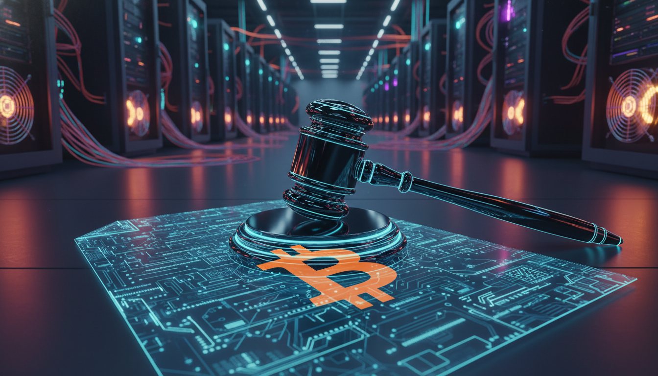 ภาพเอกสารทางกฎหมายพร้อมโลโก้ Bitcoin และค้อนศาล สื่อถึงคดีฟ้องร้องระหว่าง Swan Bitcoin และ Cantor Fitzgerald