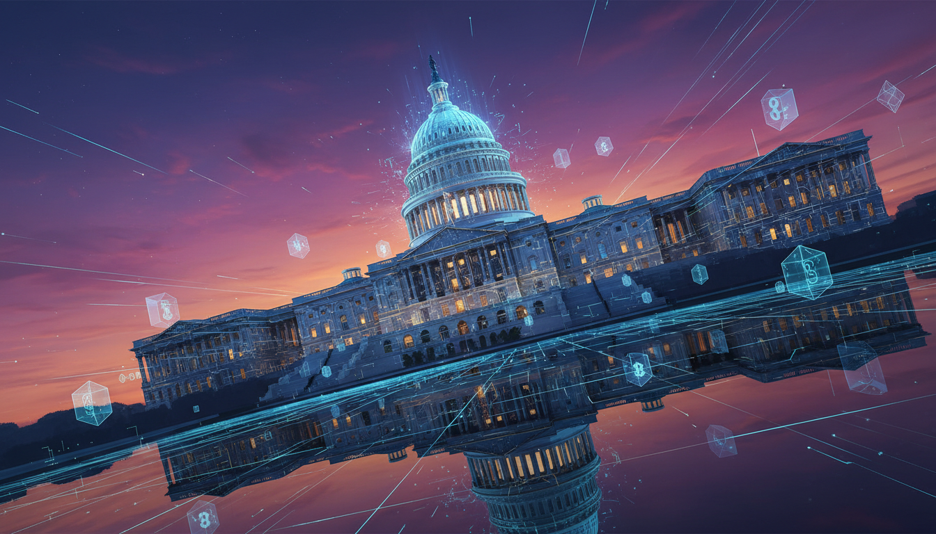 อาคารรัฐสภาสหรัฐฯ และสัญลักษณ์คริปโต แสดงถึงผลกระทบการเลือกตั้งกลางเทอมต่อกฎหมายสินทรัพย์ดิจิทัล