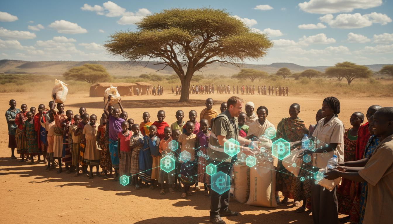 ภาพชาวแอฟริการับความช่วยเหลือจากโครงการบริจาคคริปโต แสดงให้เห็นความท้าทายด้านความยั่งยืนและเทคโนโลยีบล็อกเชน