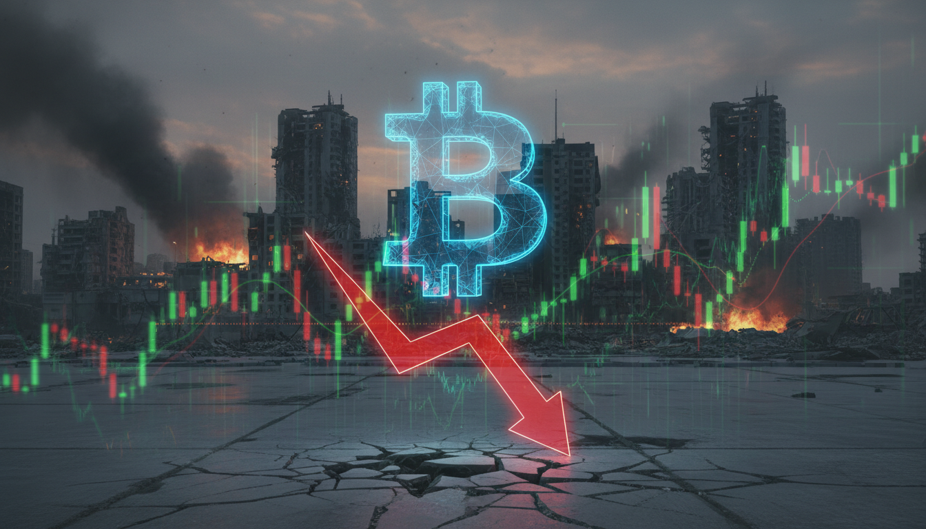 กราฟราคา Bitcoin ร่วงลงท่ามกลางความตึงเครียดจากสงครามอิหร่าน