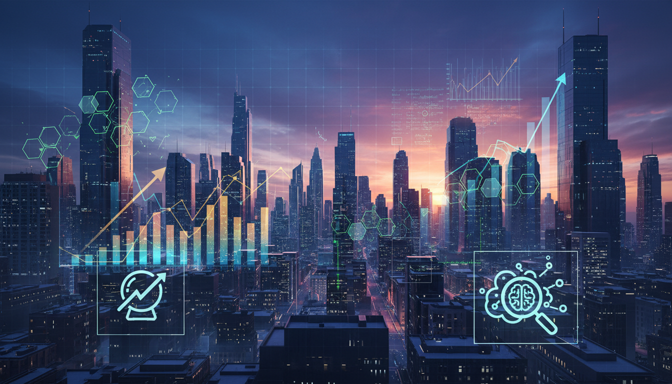 ภาพกราฟแสดงการลงทุนของ NYSE ใน ตลาดคาดการณ์ Polymarket ผสมผสานสัญลักษณ์บล็อกเชนและตลาดหุ้น
