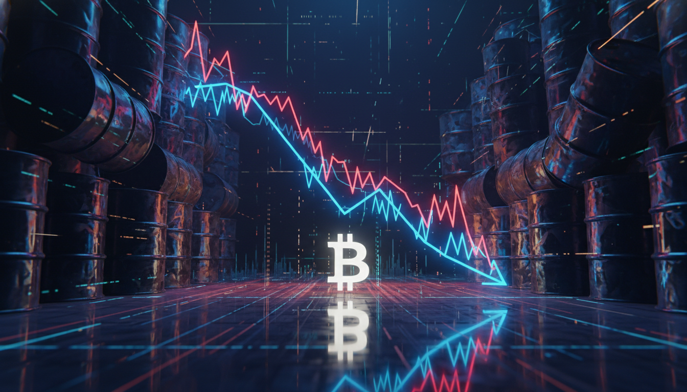 กราฟแสดง ราคา Bitcoin ร่วงลงท่ามกลางแรงกดดันจากราคาน้ำมัน