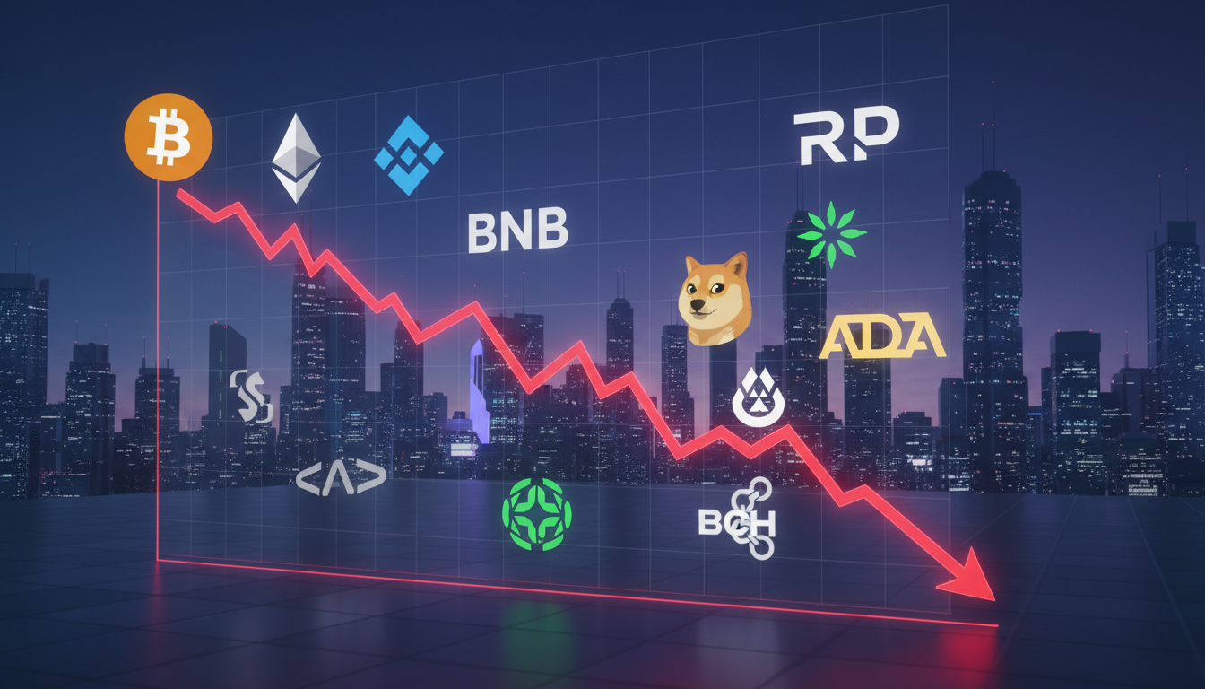 กราฟแนวโน้มราคาคริปโตแสดงการปรับฐานของ Bitcoin และ Altcoin ในตลาดหมี