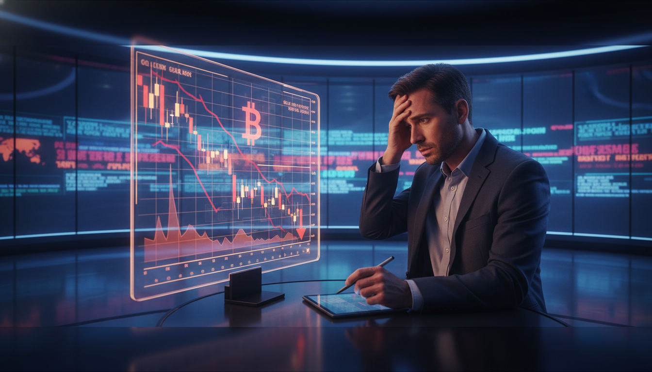 กราฟราคา Bitcoin แสดงแนวโน้มขาลงพร้อมนักเทรดที่กังวล
