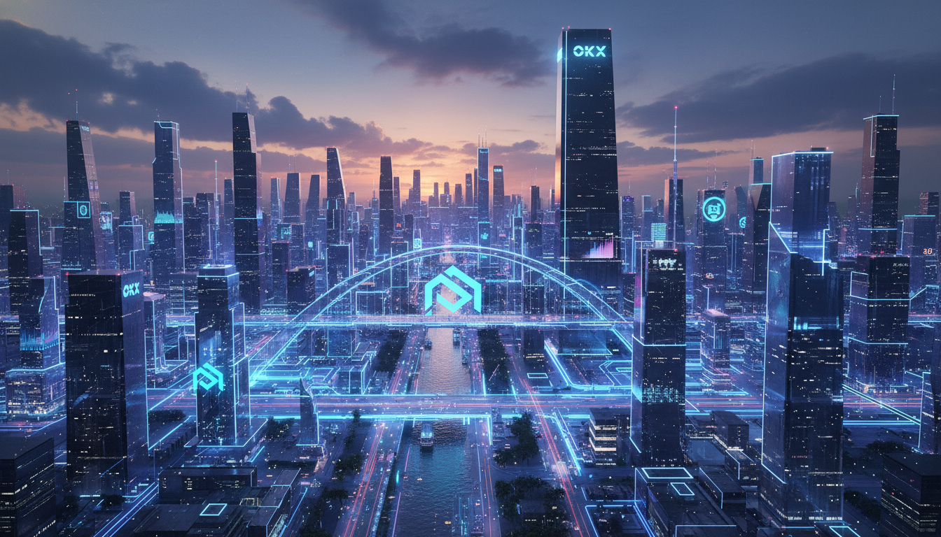 โลโก้ Aave และ OKX X Layer แสดงการรวมตัวกันบนเครือข่ายบล็อกเชน Ethereum L2