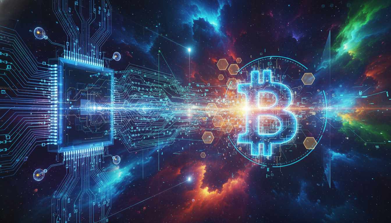 ภาพคอมพิวเตอร์ควอนตัมกำลังเจาะระบบคริปโตเคอร์เรนซี แสดงถึงภัยคุกคามต่อความปลอดภัยของสินทรัพย์ดิจิทัล