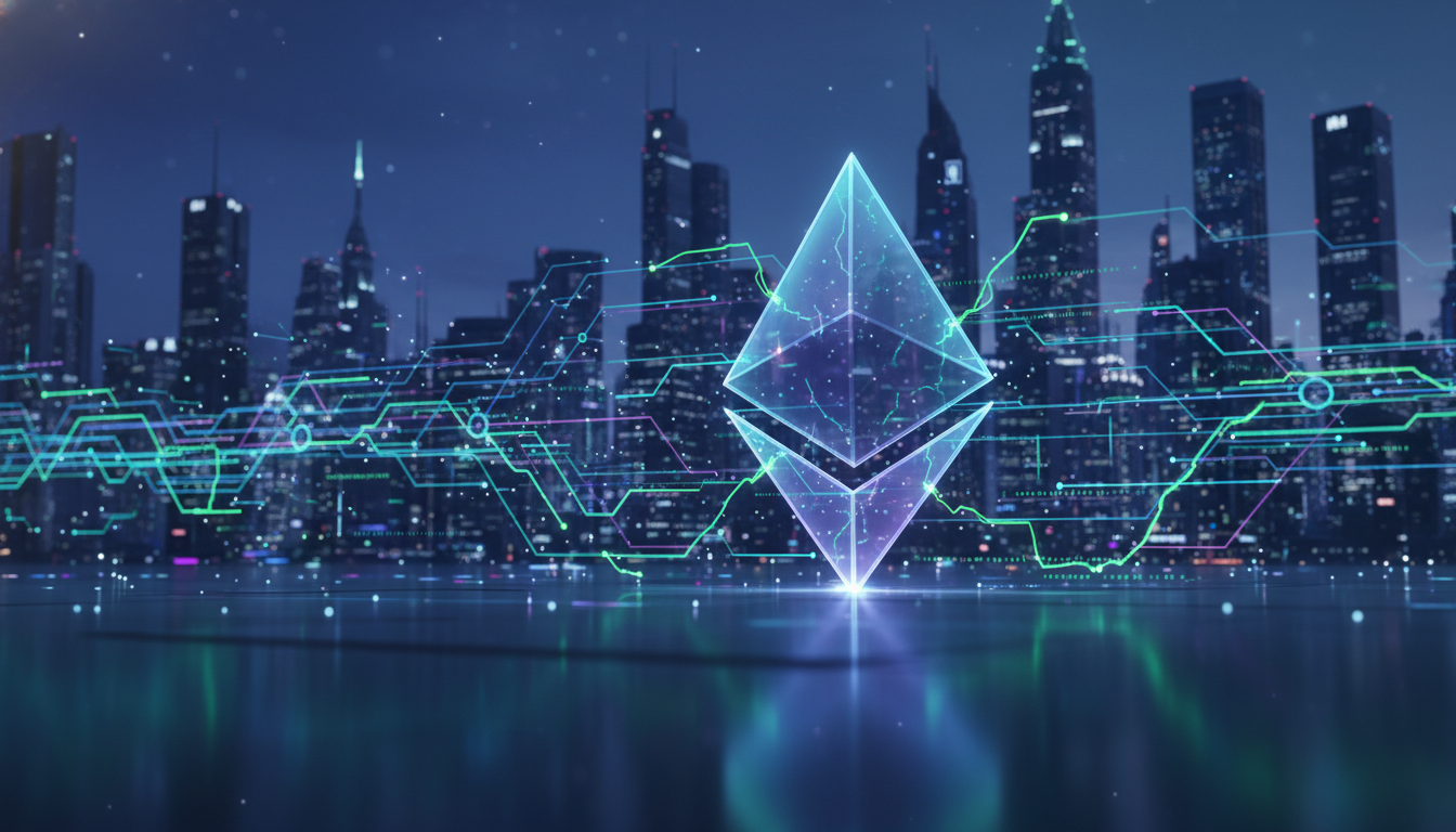 ภาพแสดงสัญลักษณ์ Ethereum ซ้อนทับกับภาพคอมพิวเตอร์ควอนตัม สื่อถึงภัยควอนตัม Ethereum ที่ Google เตือน