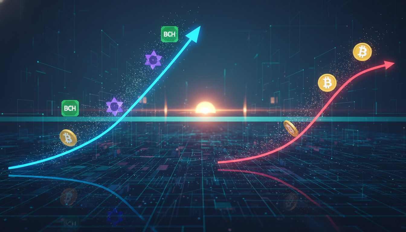 กราฟราคา Bitcoin Cash (BCH) และ NEAR Protocol ที่พุ่งขึ้น สวนทางดัชนี CoinDesk 20 ที่ทรงตัว