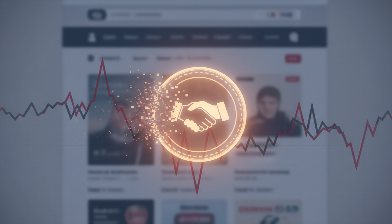 ภาพแสดงเหรียญดิจิทัล Mercado Coin ที่กำลังจางหายไป ซึ่งเป็นสัญลักษณ์ของการยุติโครงการคริปโต loyalty ของ Mercado Libre บนพื้นหลังของตลาดอีคอมเมิร์ซ