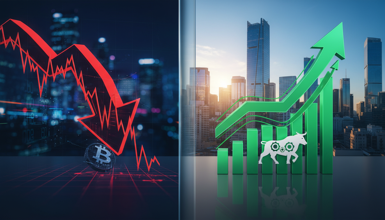 กราฟแสดงผลตอบแทน Bitcoin ที่ลดลงอย่างต่อเนื่องเมื่อเทียบกับตลาดหุ้น