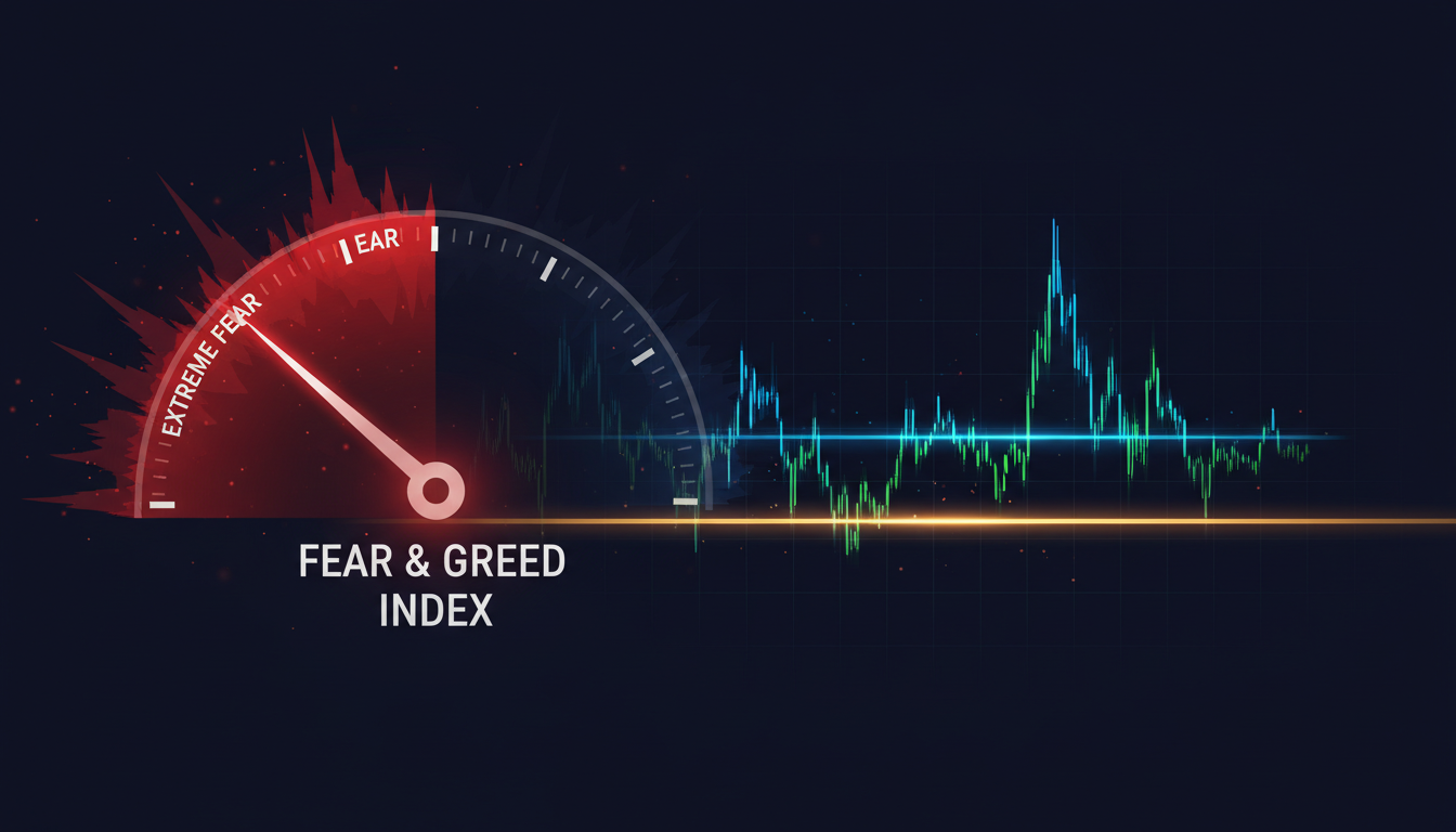 ภาพดัชนี Crypto Fear and Greed ชี้ไปที่โซนความกลัวสุดขีด พร้อมกราฟราคา Bitcoin ที่ทรงตัวเหนือ $60,000 แสดงถึงความไม่แน่นอนในตลาดคริปโต