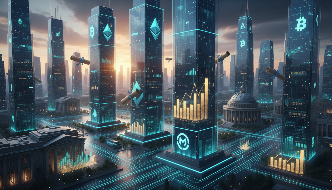 รูปภาพเชิงแนวคิดแสดงสัญลักษณ์ Bitcoin ผสานกับกราฟและพันธบัตร เพื่อสื่อถึงพันธบัตร Bitcoin ที่ได้รับเรตติ้งจาก Moody's