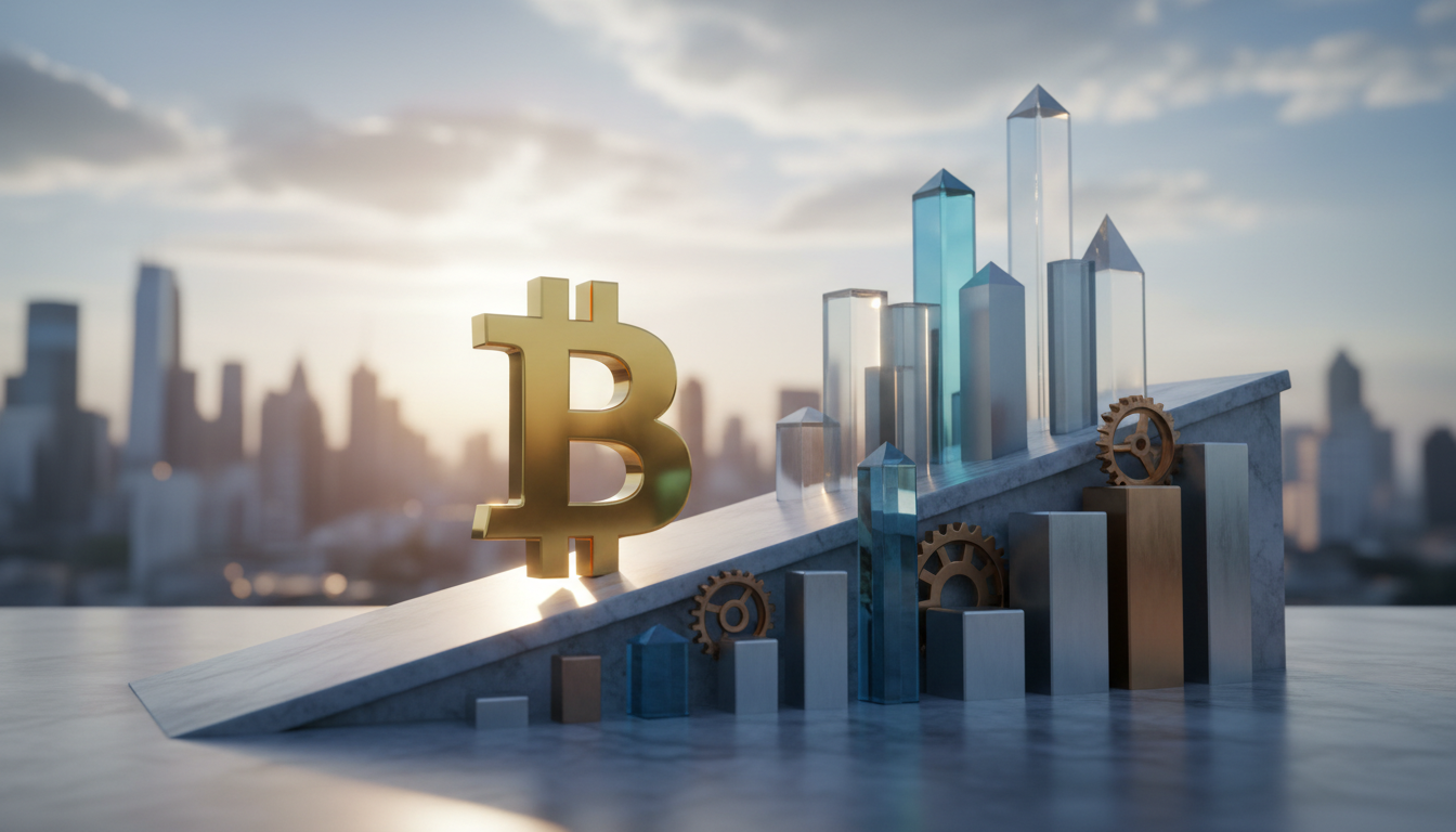 กราฟแสดงการเติบโตอย่างมั่นคงของบิตคอยน์ สื่อถึงตลาดบิตคอยน์ที่เติบโตเต็มที่