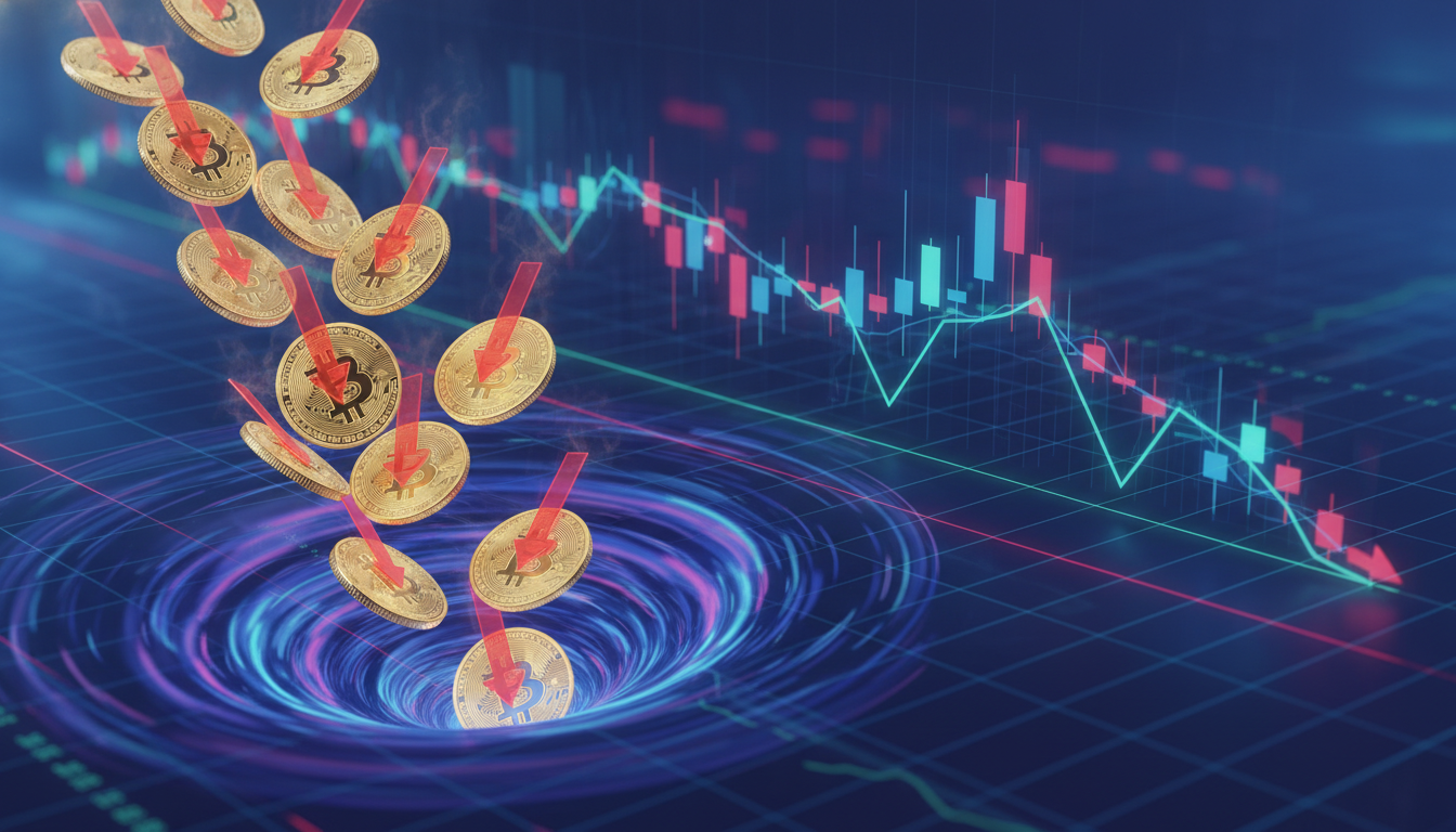 Bitcoin ขาดทุนมหาศาล ภาพแสดงเหรียญ Bitcoin และกราฟราคาที่ร่วงลง