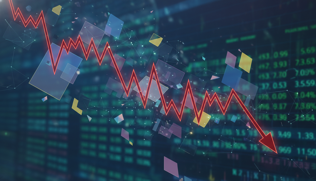 กราฟราคา Bitcoin ดิ่งลง แสดงถึงความเสี่ยงที่ราคาจะหลุดต่ำกว่า $60,000 และภาวะ Negative Gamma Zone