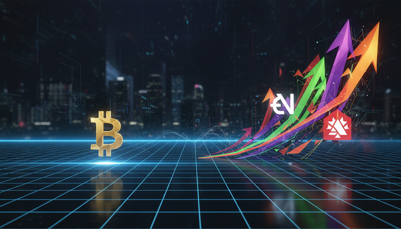 กราฟแสดง Altcoin พุ่งขึ้นอย่างรวดเร็ว โดยมีสัญลักษณ์ NEAR และ AVAX ในขณะที่ Bitcoin ทรงตัว แสดงถึงแนวโน้มตลาดคริปโต