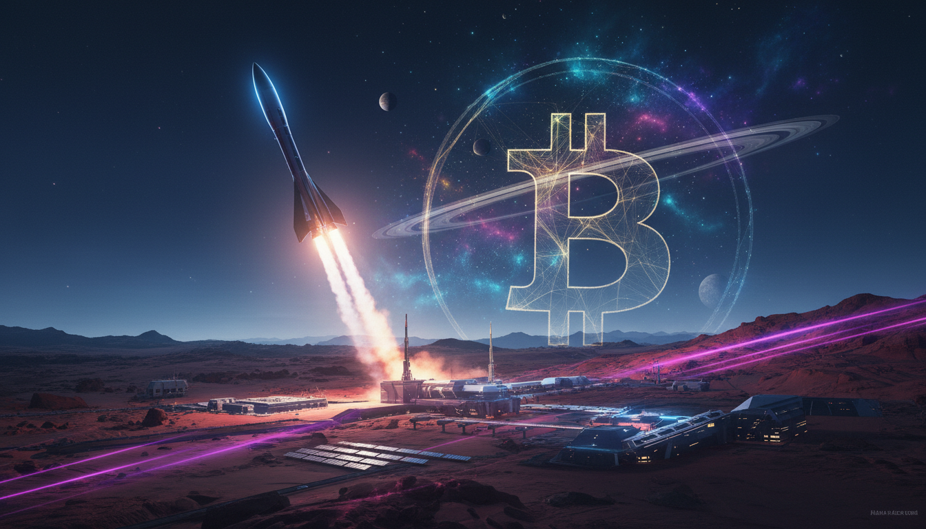 จรวด SpaceX ทะยานขึ้นฟ้าพร้อมสัญลักษณ์ Bitcoin สื่อถึง SpaceX IPO และผลกระทบต่อ Bitcoin