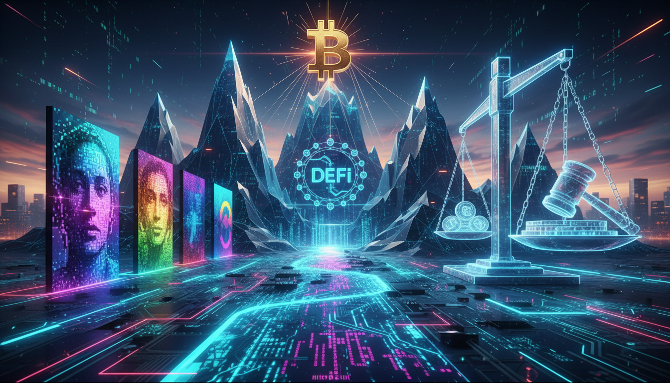 ภาพรวมตลาดคริปโตวันนี้ แสดง Bitcoin, DeFi, NFT และกฎระเบียบ