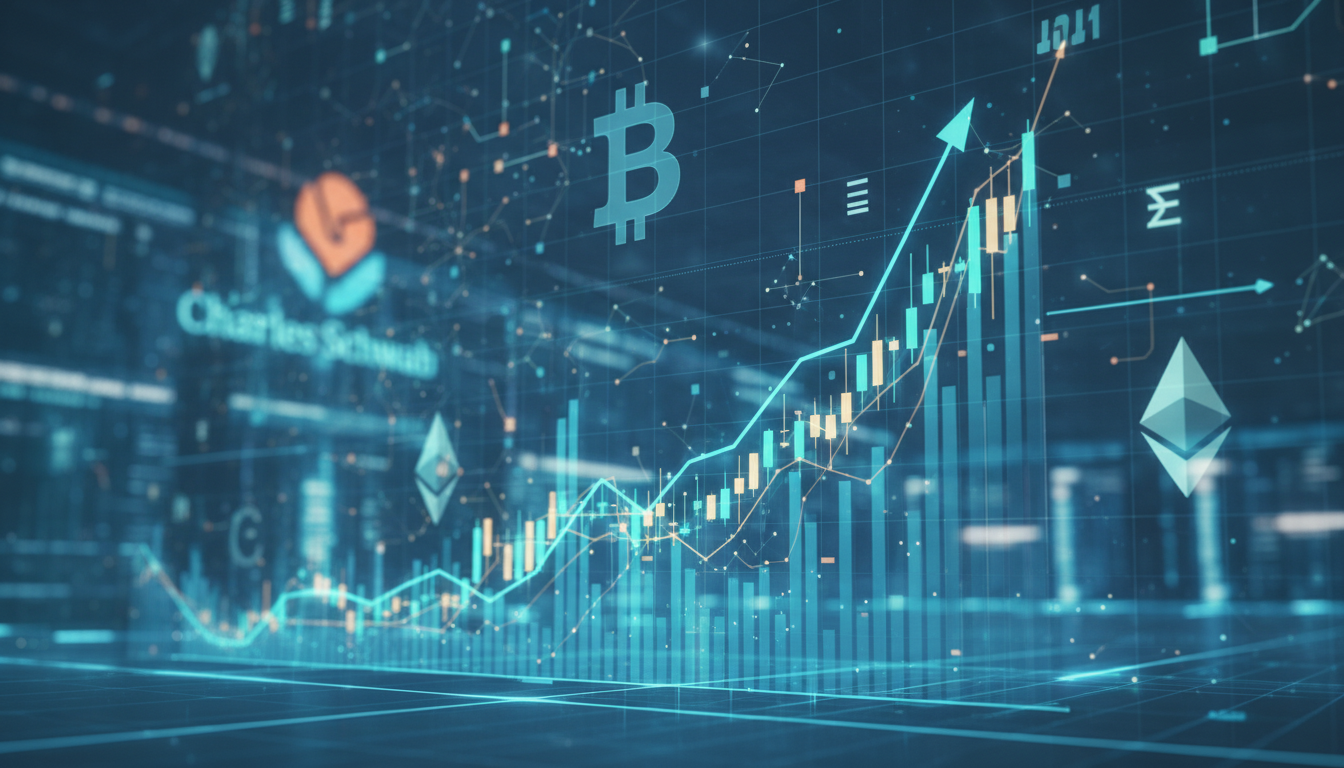 กราฟการลงทุน Bitcoin และ Ethereum บนแพลตฟอร์ม Charles Schwab คริปโต