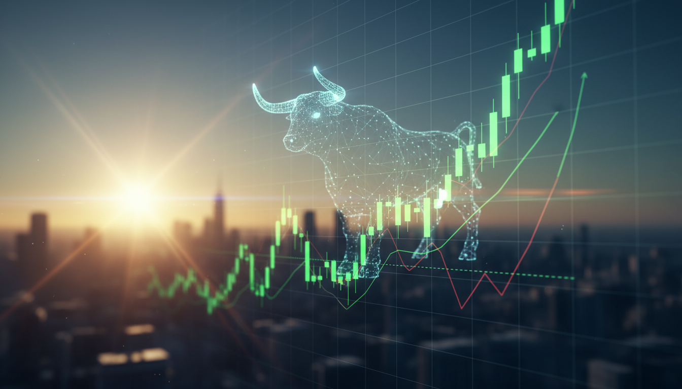กราฟแท่งเทียน Bitcoin พร้อมสัญญาณ MACD cross บ่งชี้สัญญาณกระทิง