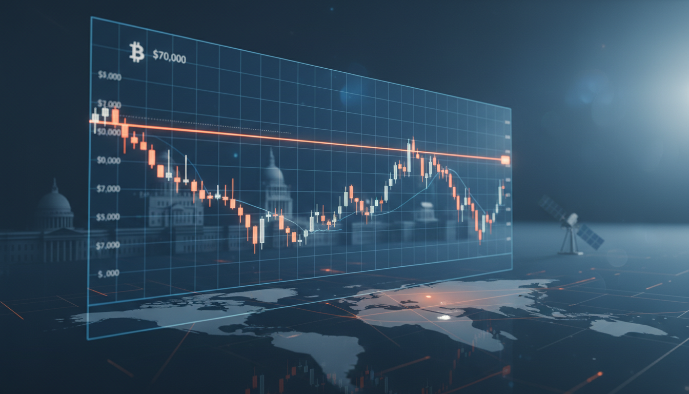กราฟราคา Bitcoin เผชิญแนวต้านที่ $70,000 ท่ามกลางสถานการณ์ตึงเครียดในอิหร่าน