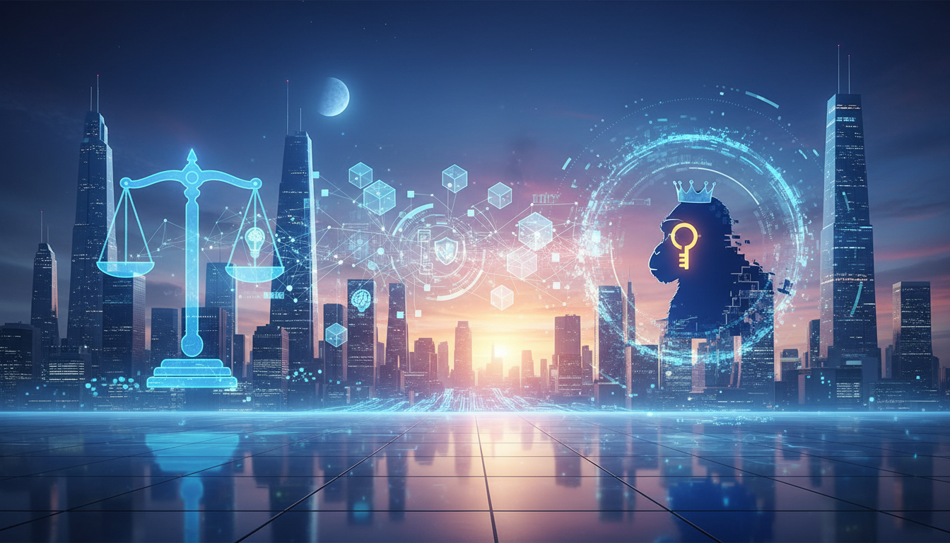 ภาพแนวคิดการปกป้องลิขสิทธิ์ NFT และทรัพย์สินทางปัญญาในโลกดิจิทัล สื่อถึงคดี Yuga Labs และ Bored Ape NFT