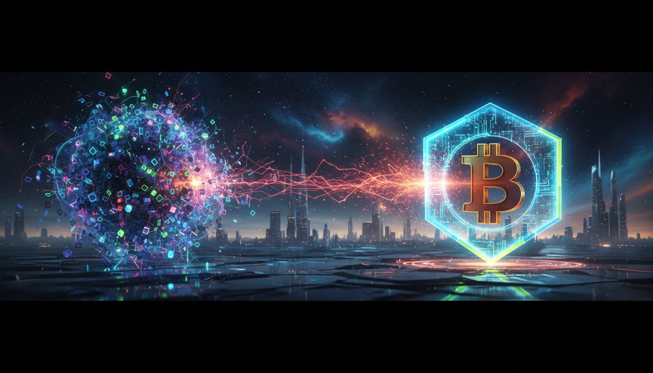 ภาพแนวคิดกระเป๋า Bitcoin ต้านควอนตัม แสดงถึง Bitcoin ที่ได้รับการปกป้องจากภัยคุกคามคอมพิวเตอร์ควอนตัมด้วยเทคโนโลยีการเข้ารหัสลับขั้นสูง