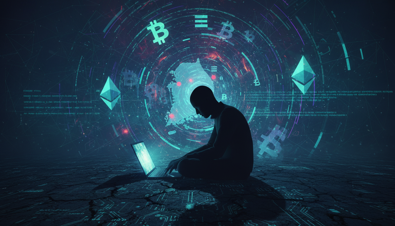 ภาพประกอบข่าวแฮกเกอร์เกาหลีเหนือกับสกุลเงินดิจิทัล แสดงถึงอาชญากรรมไซเบอร์และการฟอกเงินคริปโต