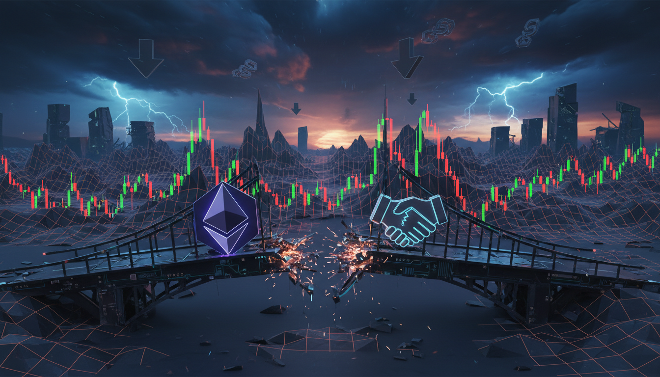 ภาพประกอบการยกเลิกดีลควบรวม SPAC ของ Ether Machine ท่ามกลางกราฟตลาดคริปโตที่ผันผวน แสดงถึงความท้าทายในตลาด