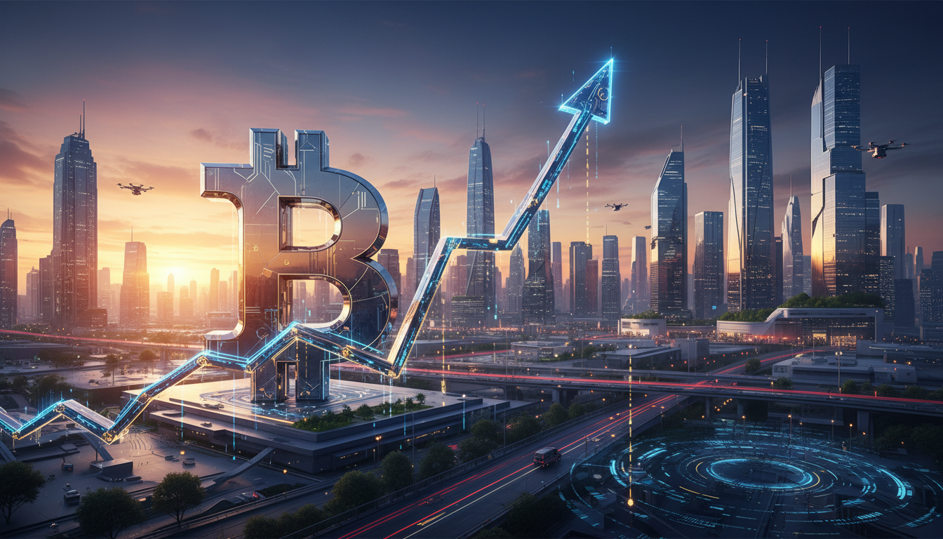 กราฟการเติบโตของ Bitcoin และโลโก้ MicroStrategy สื่อถึงกลยุทธ์การลงทุนใน Bitcoin