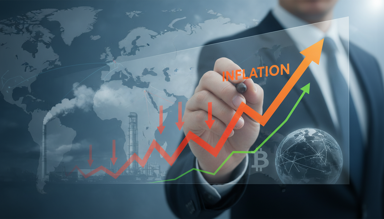 กราฟแสดง Fed ลดดอกเบี้ย ที่ถูกชะลอ และเงินเฟ้อที่พุ่งสูงจากสงครามอิหร่าน ส่งผลกระทบต่อตลาด Bitcoin