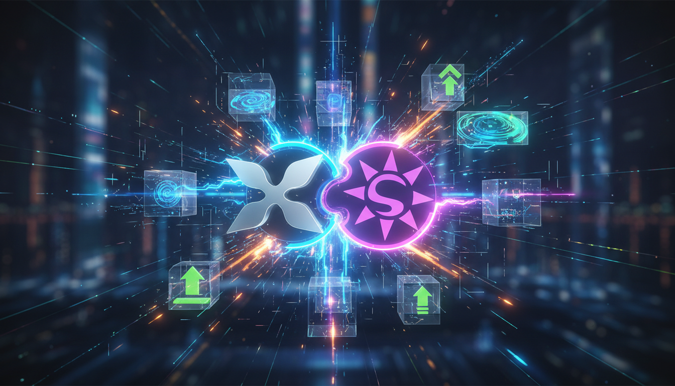 ภาพประกอบ Wrapped XRP และ Solana ผสานรวมกัน สื่อถึงการเชื่อมต่อ DeFi