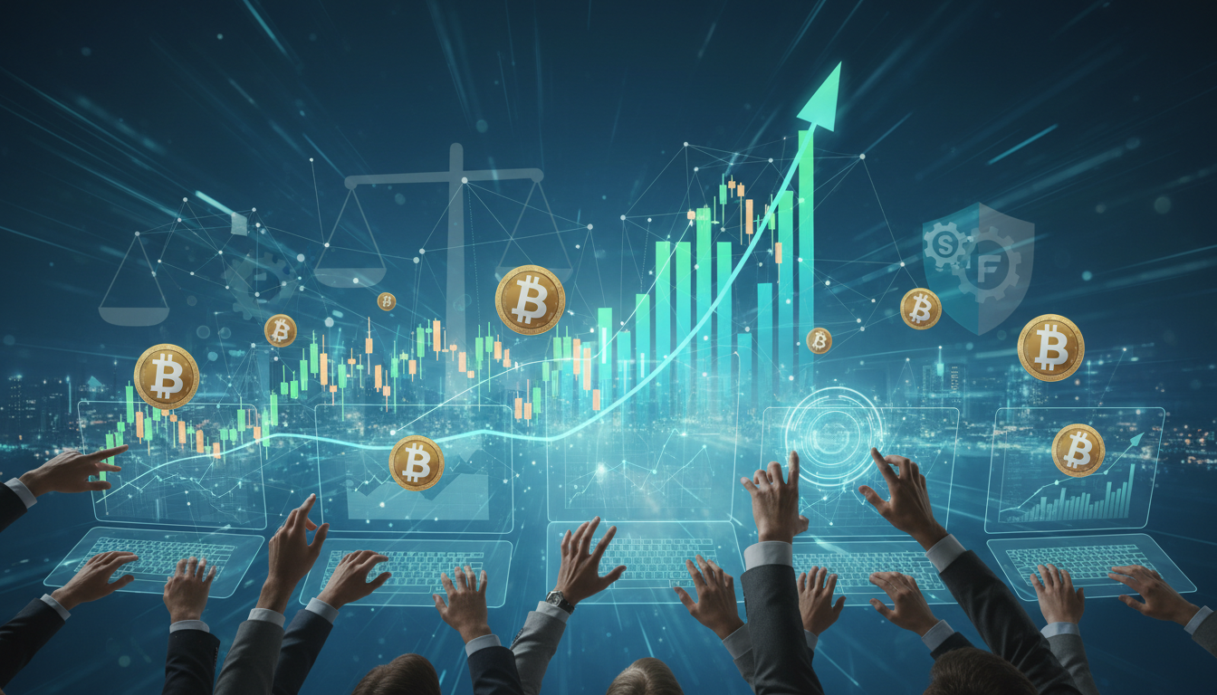 นักลงทุนรายย่อยกำลังเดย์เทรด Bitcoin บนกราฟราคา แสดงถึงการปลดล็อกกฎ Pattern Day Trader โดย SEC ด้วยมาร์จิ้นที่ต่ำลง