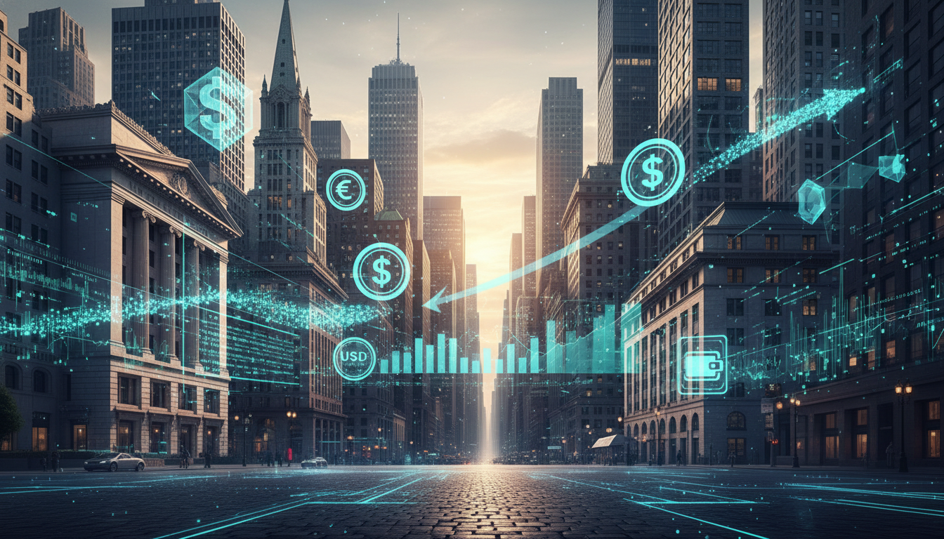ภาพประกอบแสดงการเชื่อมโยงระหว่างการเงินวอลล์สตรีท Stablecoin และการคืนภาษีนำเข้า สะท้อนบทบาทของ Cantor Fitzgerald