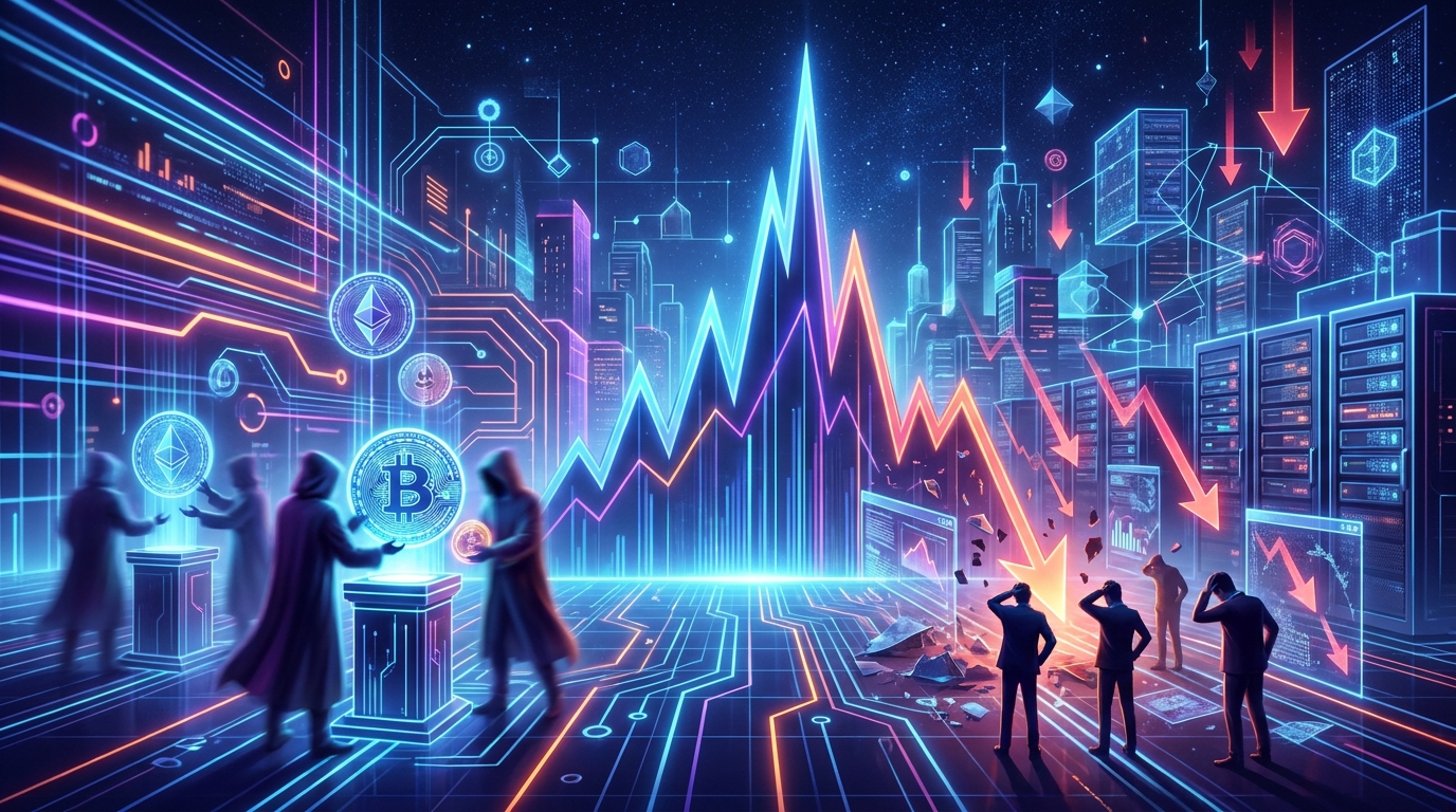 กราฟราคาเหรียญสแกมที่ถูกปั่นขึ้นและทิ้งดิ่งอย่างรวดเร็ว สะท้อนความผันผวนในตลาดฟิวเจอร์สคริปโต