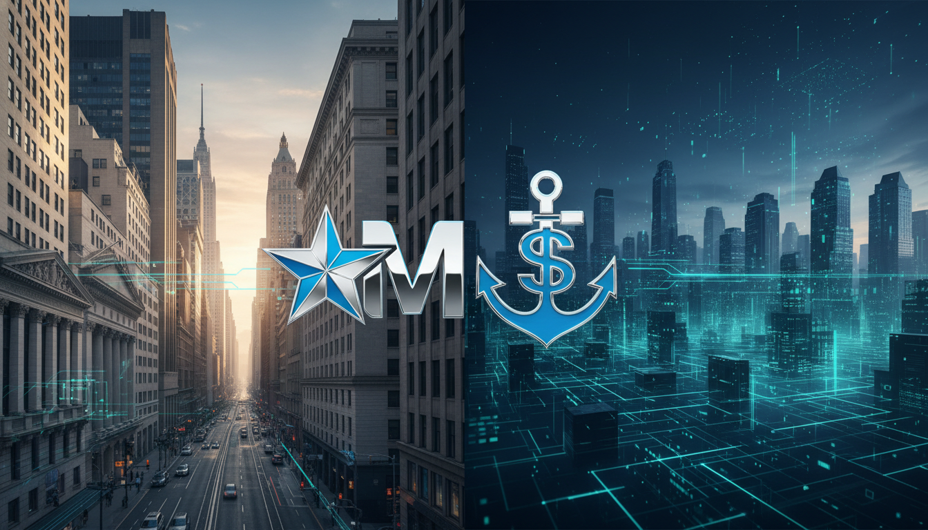 โลโก้ Morgan Stanley ผสานกับไอคอน Stablecoin สื่อถึงการบริหารทุนสำรองในโลกคริปโต