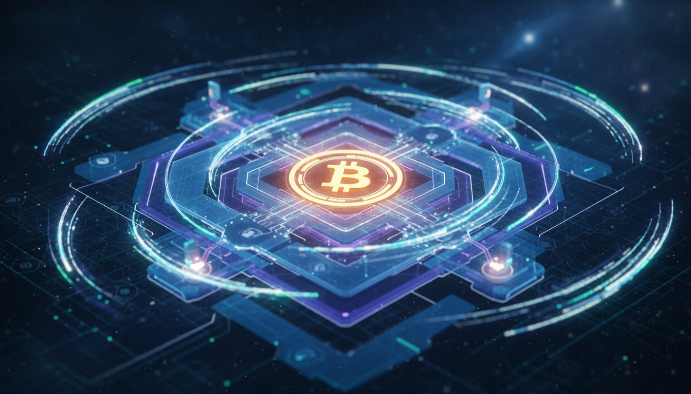 ภาพแนวคิด eCash ฮาร์ดฟอร์กของ Bitcoin แสดงเครือข่ายบล็อกเชน Layer-1 และ Layer-2 เพื่อปรับขนาดการทำธุรกรรม