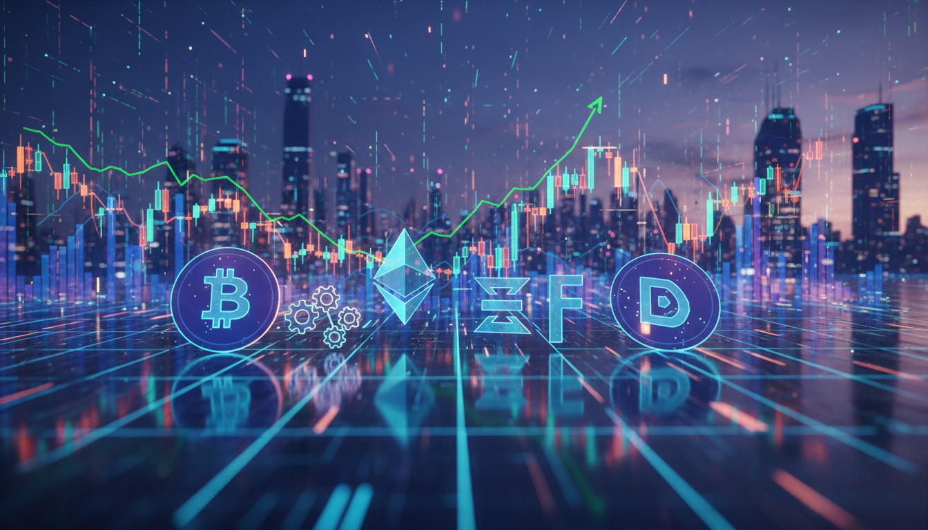 ภาพรวมตลาดคริปโตวันนี้ แสดงกราฟและสัญลักษณ์สินทรัพย์ดิจิทัล