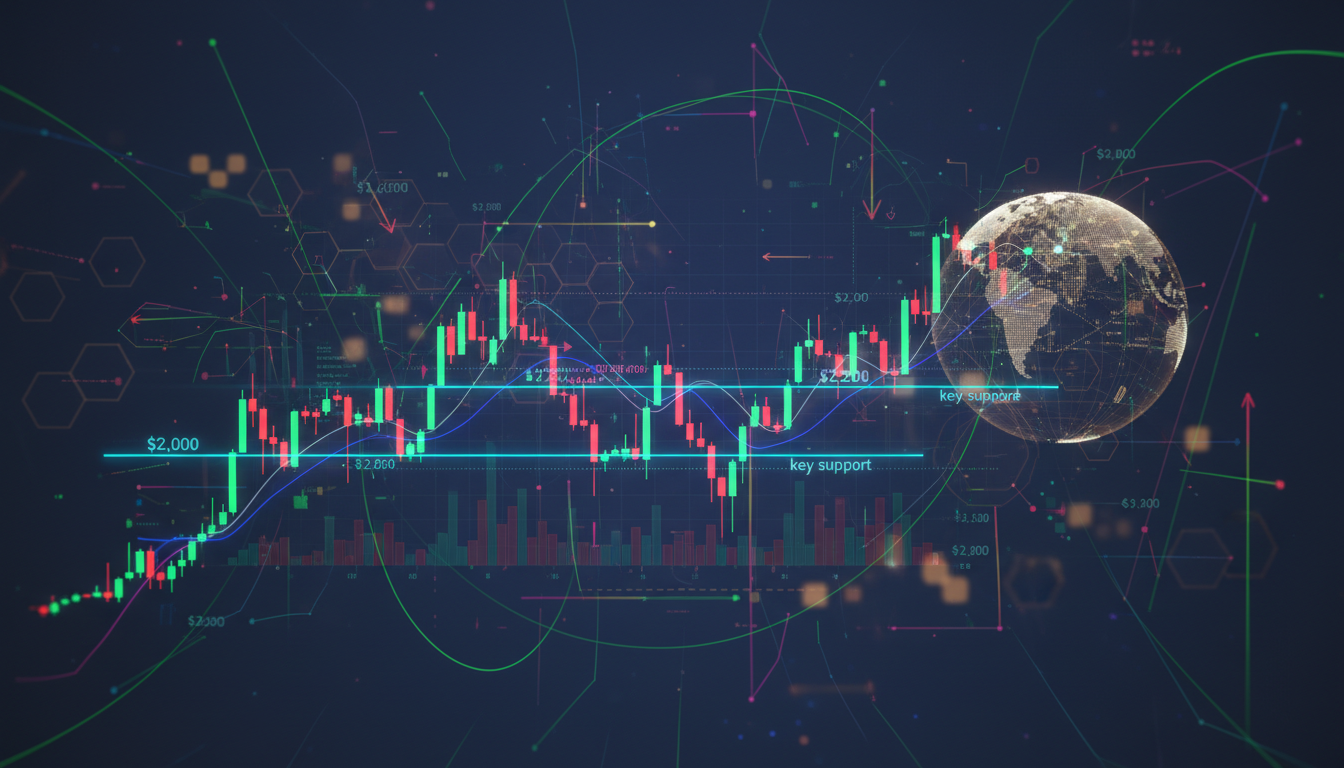 กราฟราคา Ethereum (ETH) แสดงแนวรับสำคัญที่ $2,000 และ SMA 100 วันที่ $2,200
